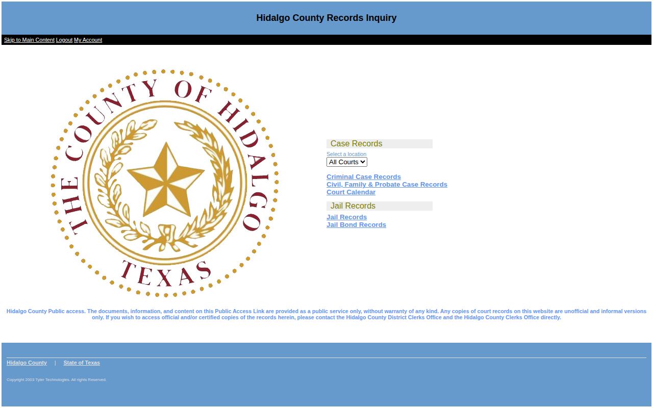 Hidalgo County jail roster booking search interface